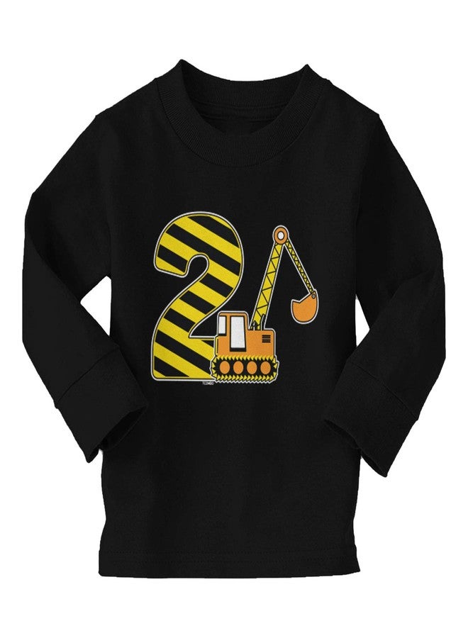 Tcombo 2nd Birthday - Digger Excavator Construction Vehicle Long Sleeve Toddler Cotton Jersey Shirt (Black - Long Sleeve, 3T)
