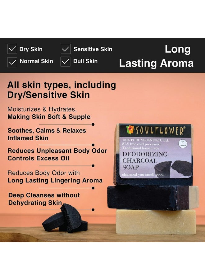 Soulflower - Activated Charcoal Bath Soap For Deep Cleansing Detoxifying Body Odour Control Enriched With Tea Tree Peppermint & Vitamin E 100% Organic & Handmade (Pack Of 2) 150G Each - Image 1
