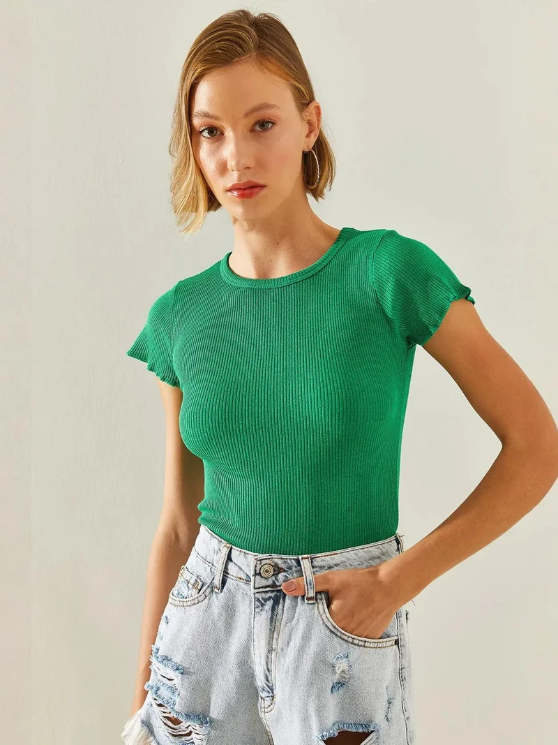 Bianco Lucci Green LUCCI Cropped Basic Top for Women | Best Price UAE
