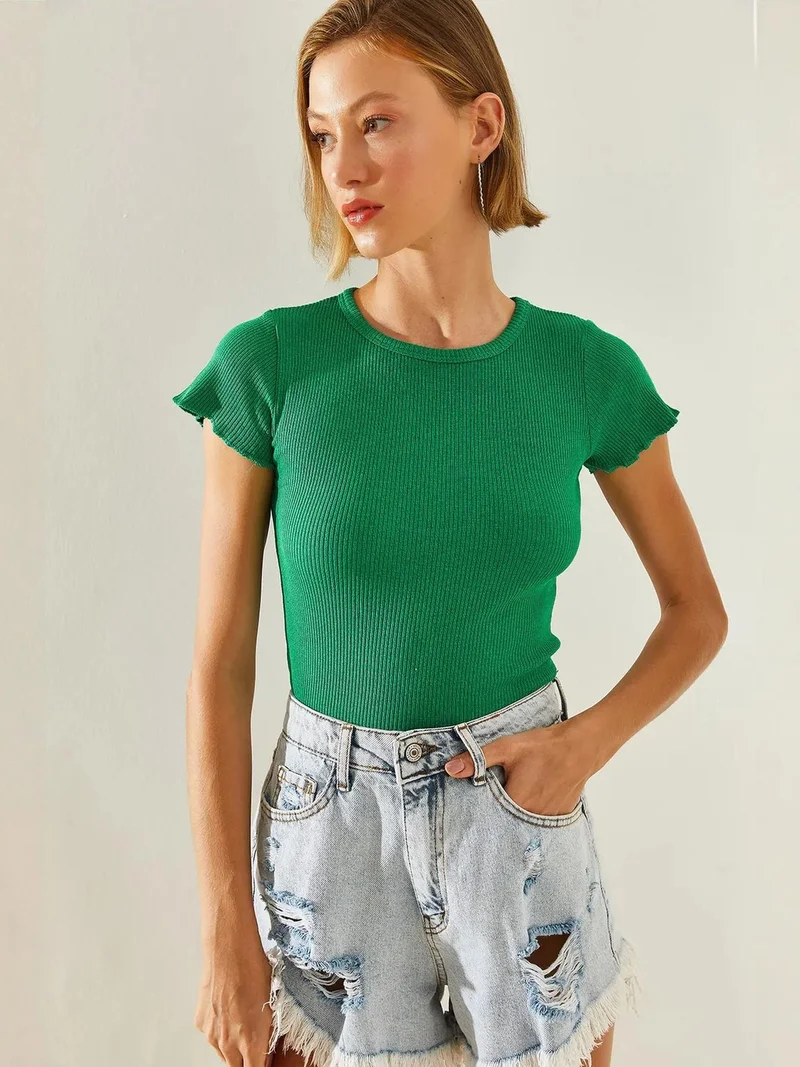 Bianco Lucci Green LUCCI Cropped Basic Top for Women | Best Price UAE