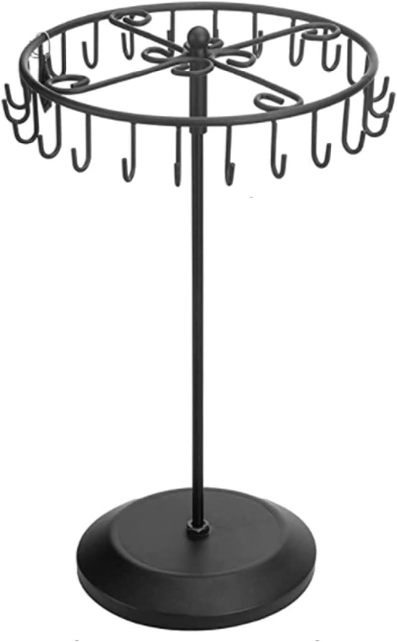 Qaeoity Rotating Necklace Holder Jewelry Organizer Display Stand 15.7-Inch with 23 Hooks (long-black) - Image 1