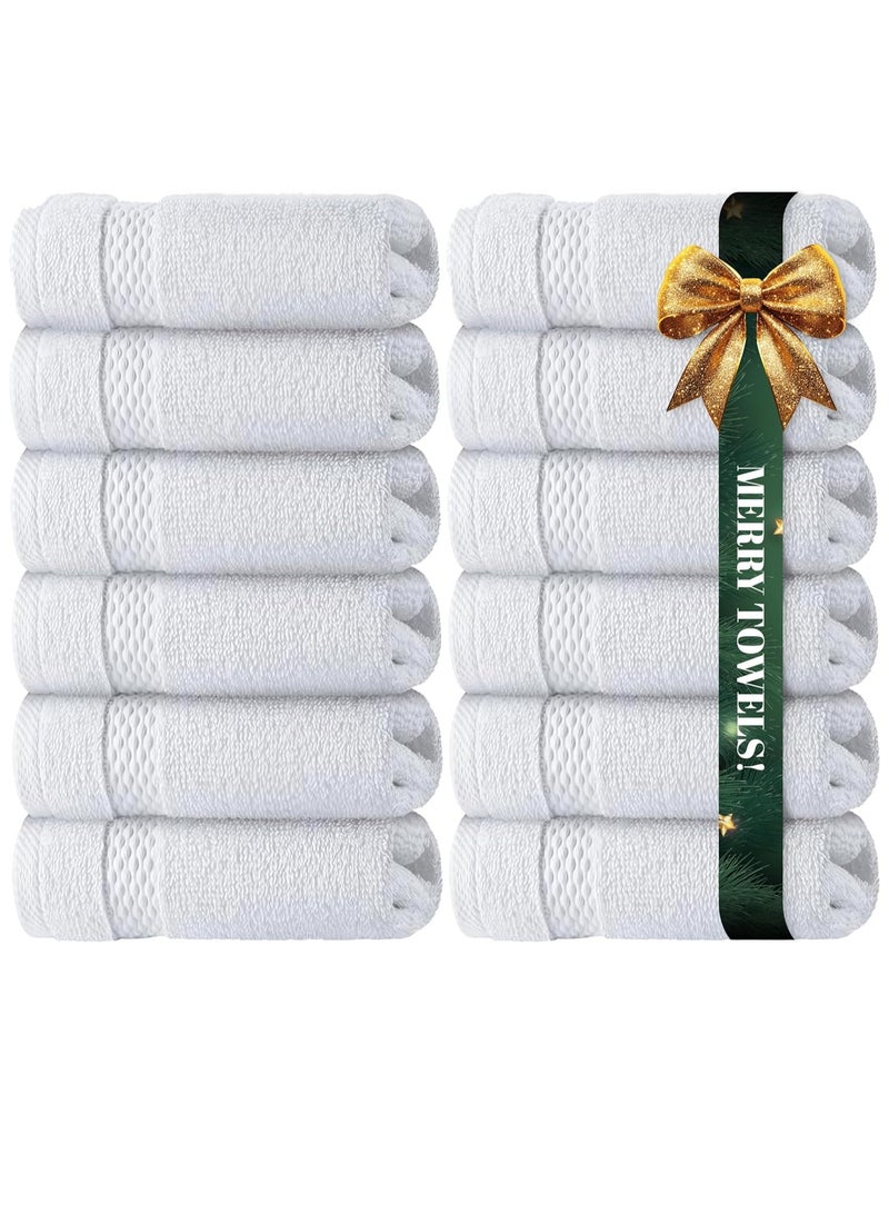 White Classic WhiteClassic Luxury Cotton Washcloths - Large Hotel Spa Bathroom Face Towel | 12 Pack | White - Image 1