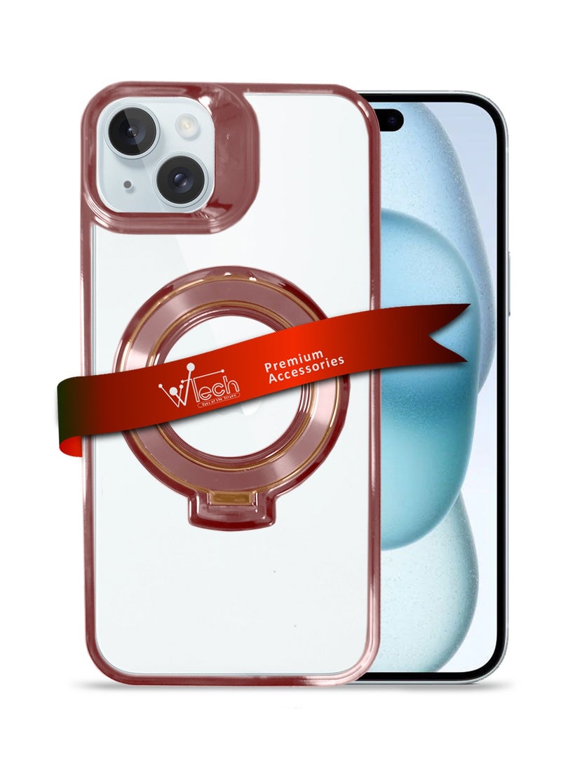 Wtech TPU Magsafe With Large Finger Hand Ring Grip Raised Bavel Camera Hole Luxury Plating Case Cover For Apple iPhone 15 2023 Rose Gold - Image 1