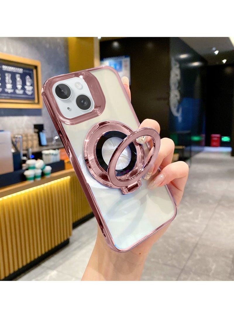 Wtech TPU Magsafe With Large Finger Hand Ring Grip Raised Bavel Camera Hole Luxury Plating Case Cover For Apple iPhone 15 2023 Rose Gold - Image 2