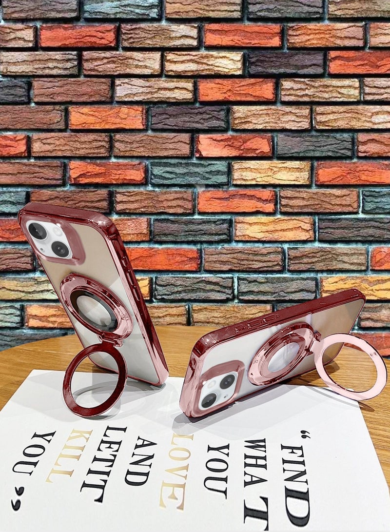 Wtech TPU Magsafe With Large Finger Hand Ring Grip Raised Bavel Camera Hole Luxury Plating Case Cover For Apple iPhone 15 2023 Rose Gold - Image 3