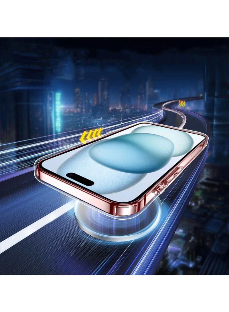 Wtech TPU Magsafe With Large Finger Hand Ring Grip Raised Bavel Camera Hole Luxury Plating Case Cover For Apple iPhone 15 2023 Rose Gold - Image 4