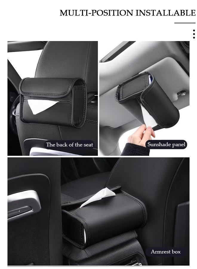 YUFAN Leather Car Tissue Holder, Hanging Design for Sun Visor, Seat Back and Armrest, Slim Profile, One-Hand Access, Universal Fit for Sedan SUV and Family Van, Black - Image 3
