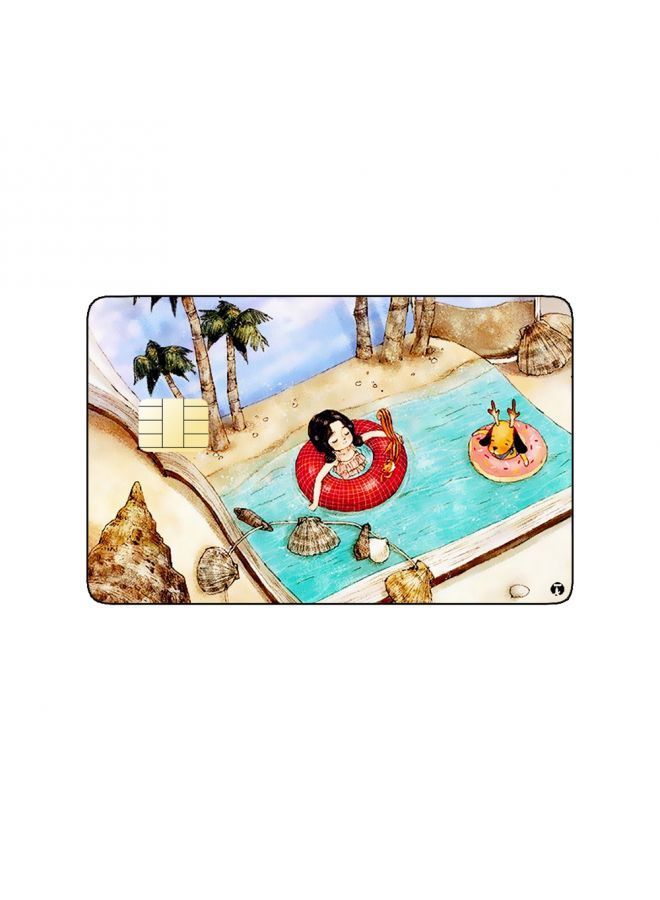 RKN PRINTED BANK CARD STICKER Cute Girl Drawing With Puppy In Pool - Image 1