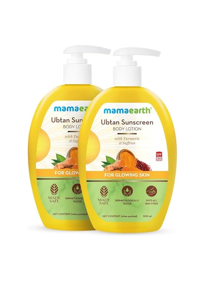 Mamaearth - Ubtan Sunscreen Body Lotion Spf 30 With Turmeric And Saffron For Glowing Skin 300 Ml Pack Of 2 - Image 1