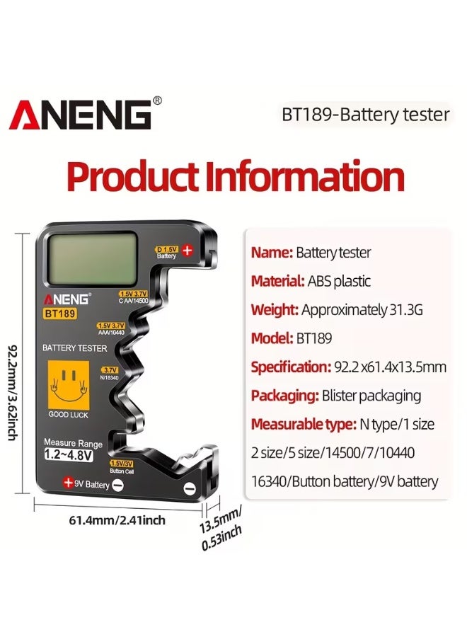 ANENG Battery Tester for 9V, 6F22, 1.5V, 3V Button Batteries - Digital Display, ABS Material, No Battery Included, Ideal for C, AA, AAA, D, N, Battery Indicator Light, Battery Tester|Digital Display Tester|Durable Construction, Battery Tester - Image 2