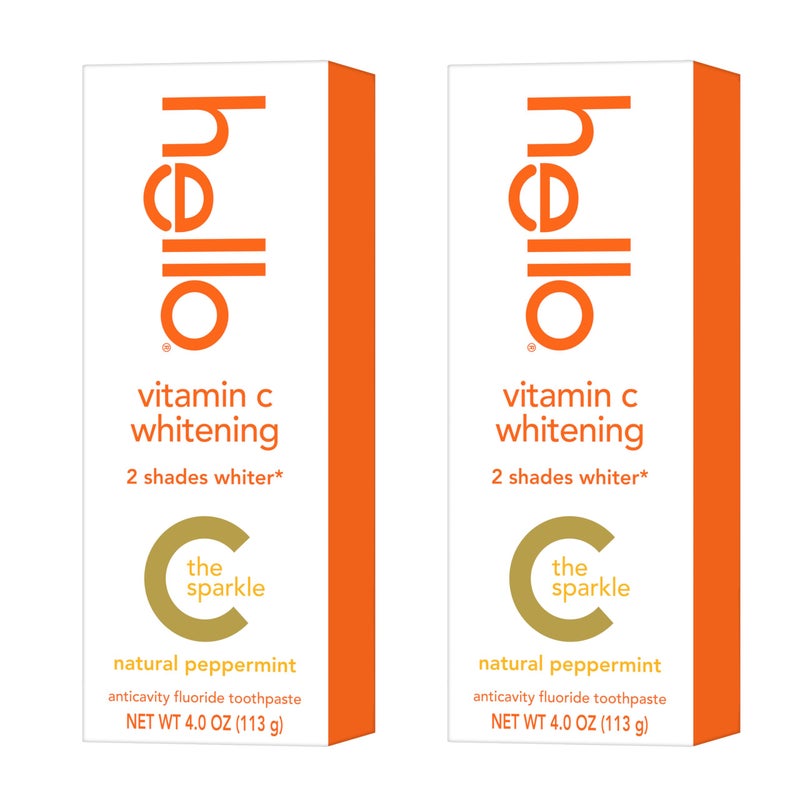 Hello Vitamin C Whitening Toothpaste with Fluoride, Whitening SLS Free Toothpaste Pack, Up to 2 Shades Whiter Teeth, No Peroxide, Safe for Everyday Use, Natural Peppermint, 2 Pack, 4.0 Oz Tubes - Image 1