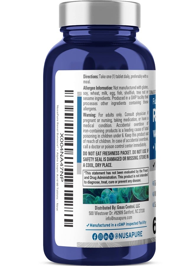 NusaPure Renal Balance, Alpha Lipoic Acid, Soy Free, 60 Tablets - 60 Servings - Image 3