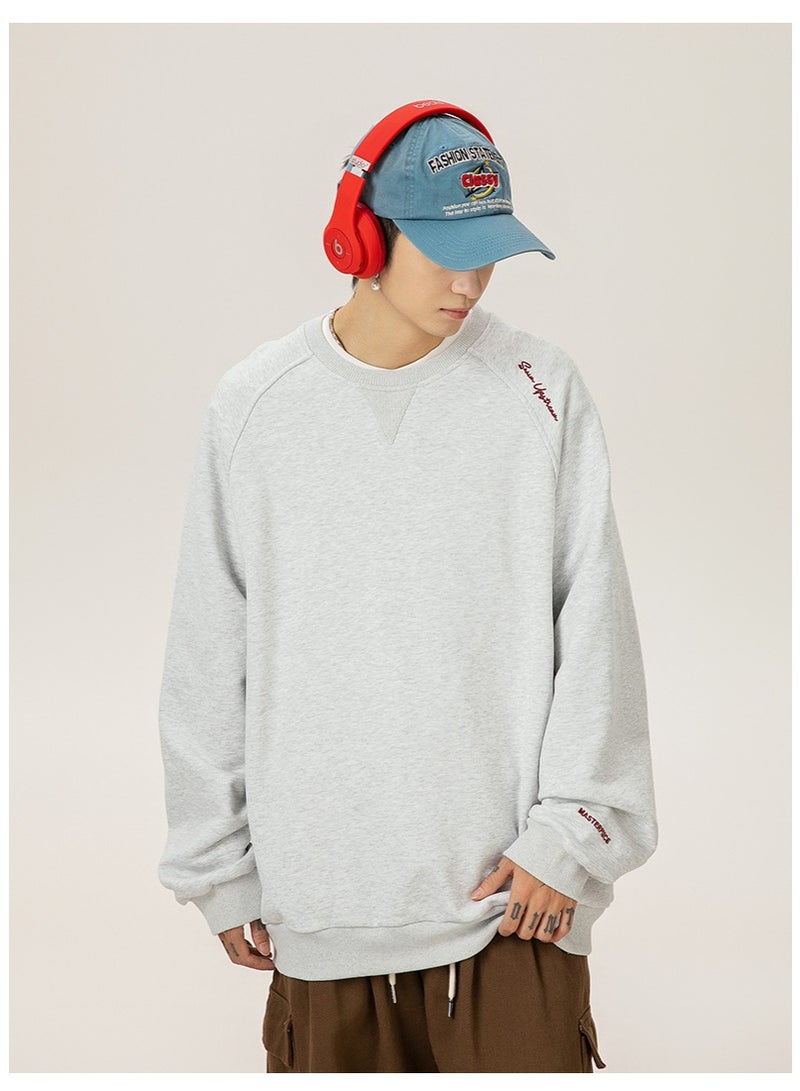 NIBEMINENT Structural Splicing Round Neck Sweatshirt Men's American Letter Embroidery Raglan Sleeve Hoodie Loose Jacket Casual - Image 2