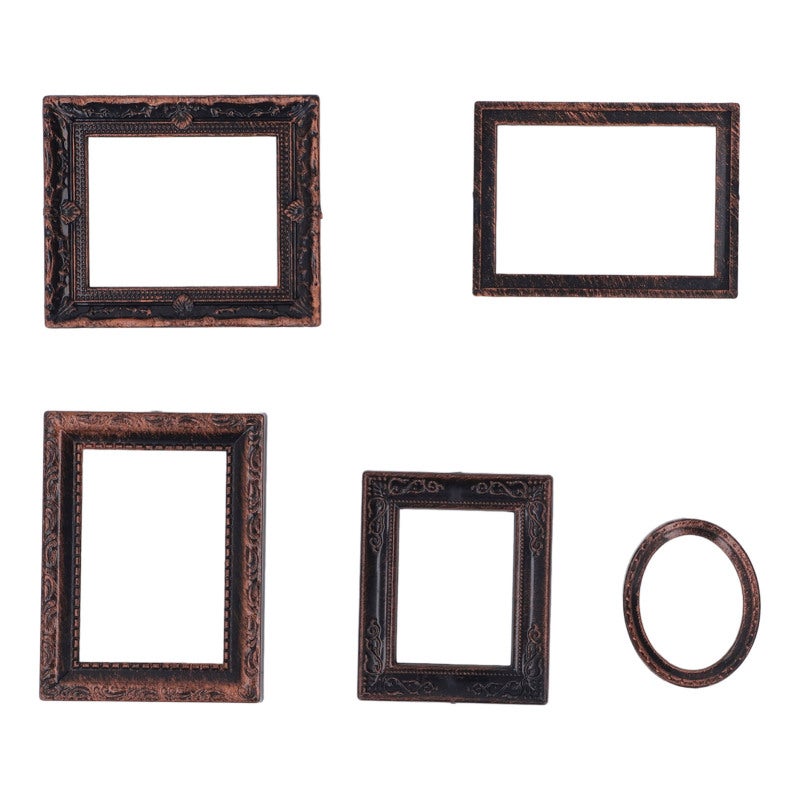 Miniature Picture Frame: 5-Piece 1/12 Scale Vintage Carved - Lifelike Dollhouse Accessories for 1/12 Scale Dollhouse Decor, Girls’ Dollhouse Decoration - Image 1