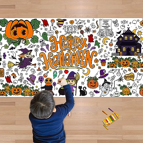 OHOME Halloween Giant Coloring Poster/Tablecloth-Halloween Crafts for Kids-30 x 72 Inches Jumbo Paper Coloring Banner Gifts for Kids Activities Games Toys Party Favors- Halloween Party Decorations - Image 1