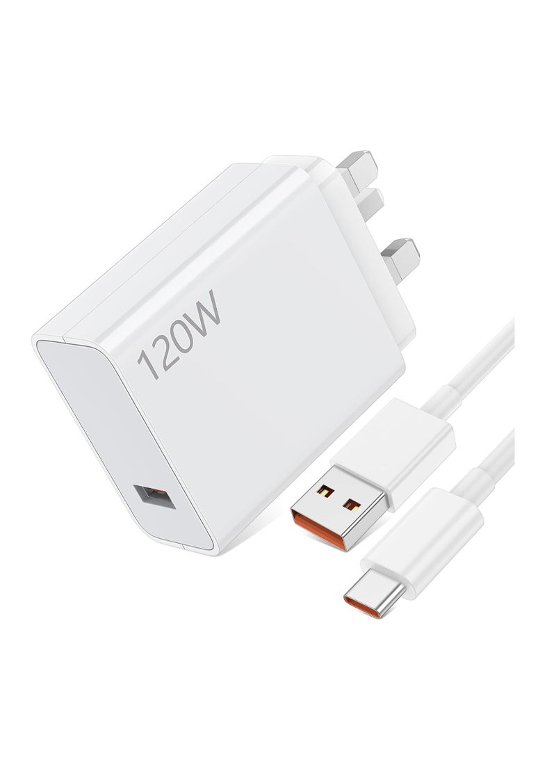 Generic - 120W USB Plug Turbo Charger for Xiaomi Redmi Note 14 Pro+, USB Fast Charger Plug with 3A Fast Charging Cable 1M, Wall Charger UK Power Adapter for Mi 15 14 13 12X 12S 11T for Redmi Note 14 13 12 11 10s POCO X6 F5 - Image 1