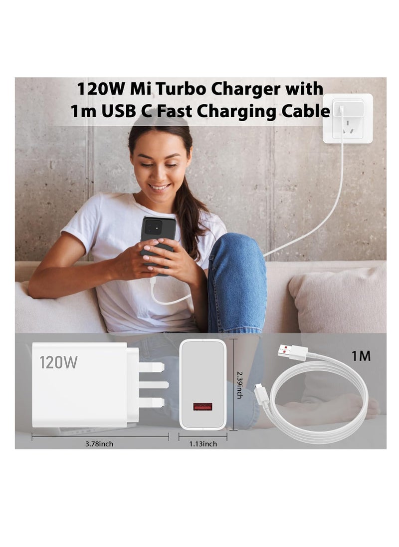 Generic - 120W USB Plug Turbo Charger for Xiaomi Redmi Note 14 Pro+, USB Fast Charger Plug with 3A Fast Charging Cable 1M, Wall Charger UK Power Adapter for Mi 15 14 13 12X 12S 11T for Redmi Note 14 13 12 11 10s POCO X6 F5 - Image 1