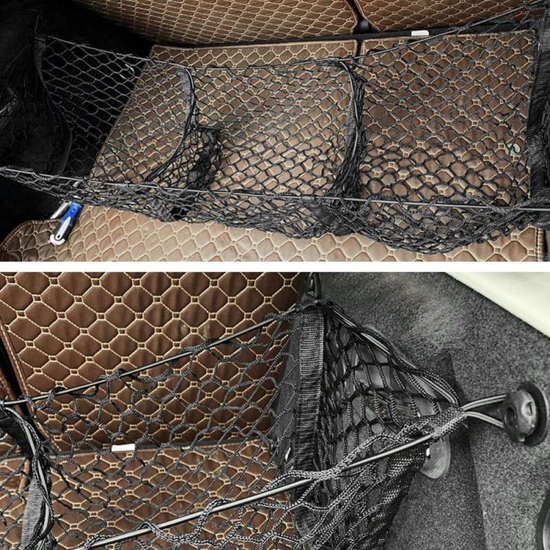 Trunk Net Pocket 39x12in 3-Grid High-Elastic Mesh - Space-Saving Design Net Bag for Car Truck Pickup SUV Trunk Storage - Image 4
