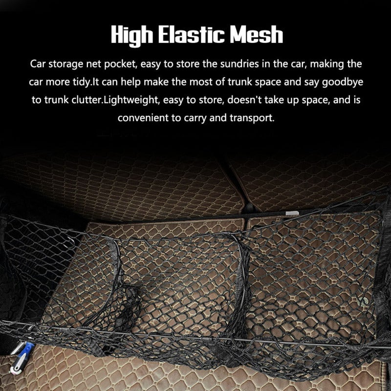 Trunk Net Pocket 39x12in 3-Grid High-Elastic Mesh - Space-Saving Design Net Bag for Car Truck Pickup SUV Trunk Storage - Image 3
