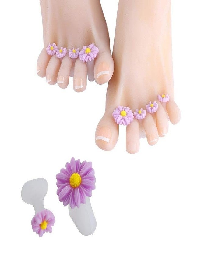 Digital Shoppy 8Pcs Silicone Toe Separators Foot Toe Spacers Daisy Flower Sunflower Water drop Pedicure Foot Toe Nail Art Tool, Purple - Image 1
