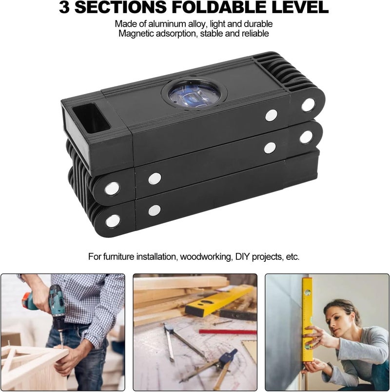 Foldable Level 3 Sections Aluminum Alloy, Magnetic Multi Angle Woodworking Measuring Tool Black - Flexible Levels, Accurate Bubble Indicators, Household and DIY Use (Black) - Image 5