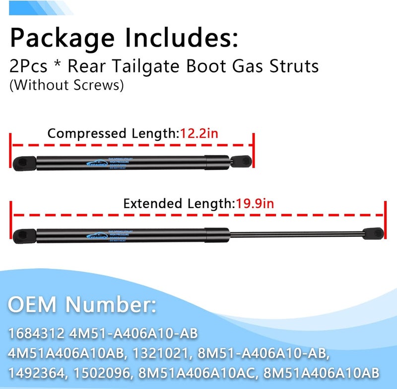 Koaudb 2Pcs Boot Struts Rear Tailgate Boot Gas Struts for Ford Focus MK2 Hatchback 2004-2012 Lift Support System 530N Gas Strut Heavy Duty Car Boot Tailgate Struts Replace #1684312, 4M51A406A10AB - Image 3