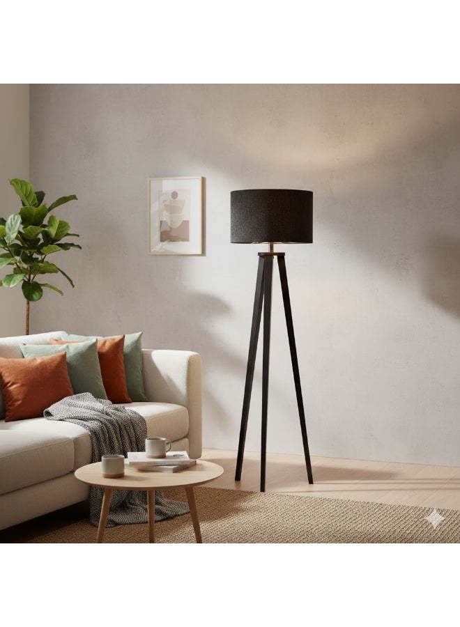 الروضة للإضاءة مودرن لمبادير | مصباح ارض خشبي شابوة قماش - 36X148 | اللون: اسود × اسود | المقاس: 148x36 سم - Image 2