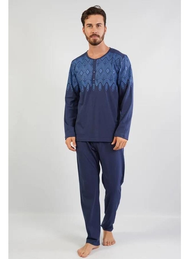 Espuar Cotton, Large Size Jacquard Men's Pajama Set, Pocket Detail  - Image 1