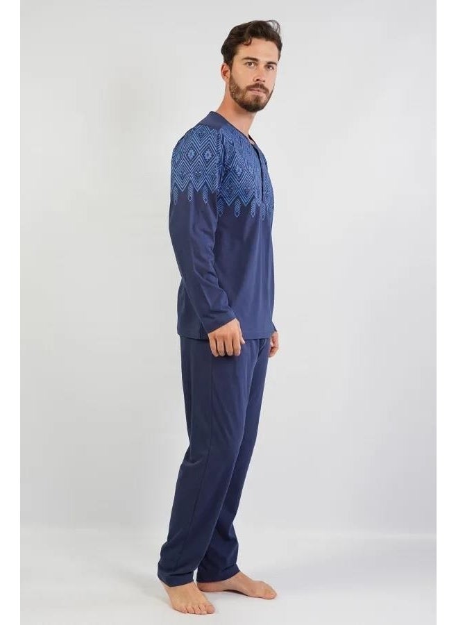 Espuar Cotton, Large Size Jacquard Men's Pajama Set, Pocket Detail  - Image 3