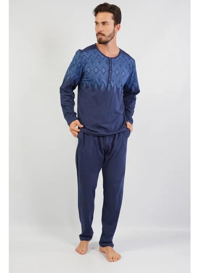 Espuar Cotton, Large Size Jacquard Men's Pajama Set, Pocket Detail  - Image 2