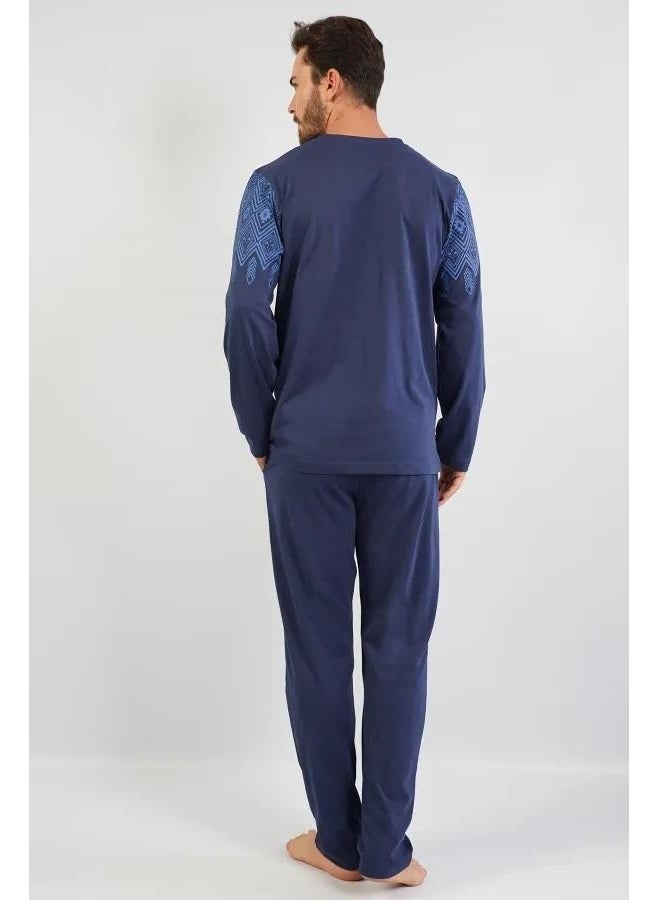 Espuar Cotton, Large Size Jacquard Men's Pajama Set, Pocket Detail  - Image 4