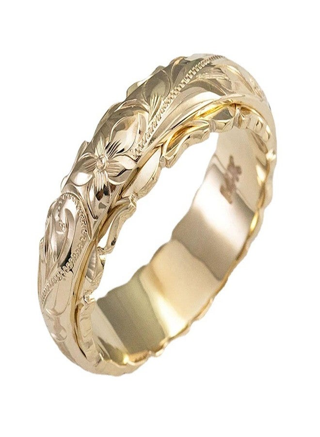 BlingNook Dainty Engraved Plumeria Flower Ring, 14K Gold Plated Hawaiian Princess Plumeria Flower Scroll Promise Ring Stackable Wedding Engagement Band Jewelry for Women or Men, 10, Metal, No Gemstone - Image 1