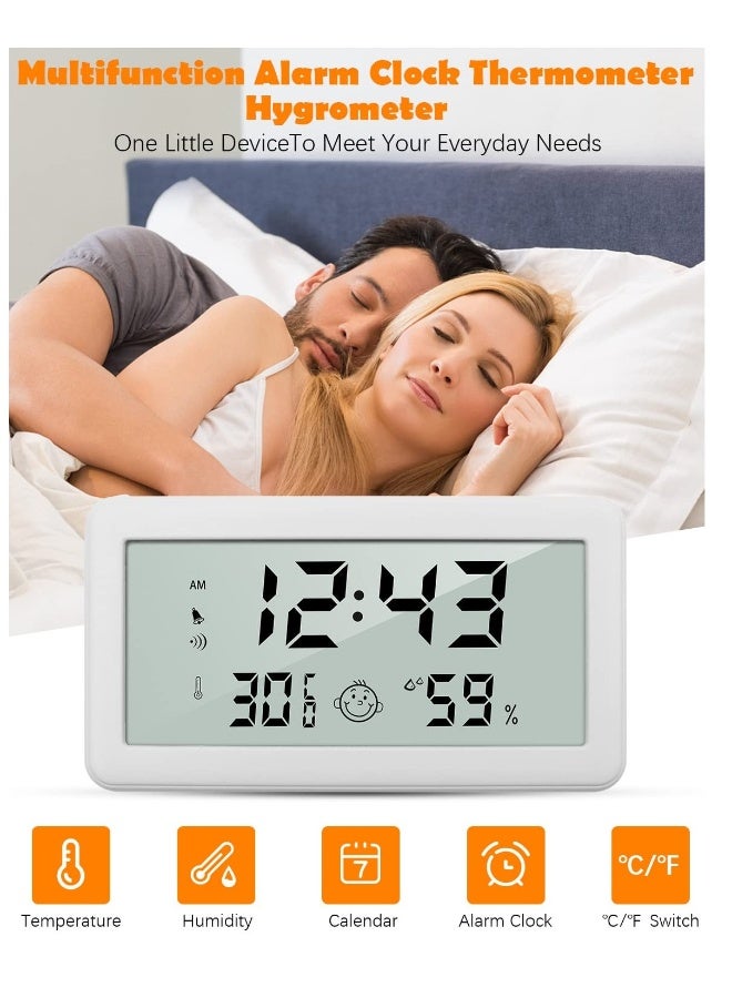 Thermometer Hygrometer Clock, Multifunction Digital Alarm Clock with Temperature and Humidity Monitor and Comfort Indicator for Home Baby Office Garden White - Image 2