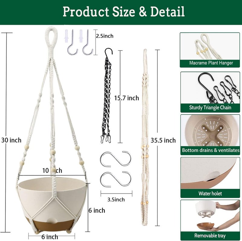 Koalaime Hanging Planters for Indoor Plants, 2 Pack 10 Inch Self Watering Pots with Macrame Plant Hanger, Hanging Baskets Holder for Outdoor Garden Home Ceiling Window Decor - Image 2