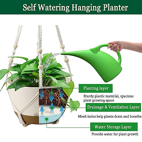 Koalaime Hanging Planters for Indoor Plants, 2 Pack 10 Inch Self Watering Pots with Macrame Plant Hanger, Hanging Baskets Holder for Outdoor Garden Home Ceiling Window Decor - Image 3