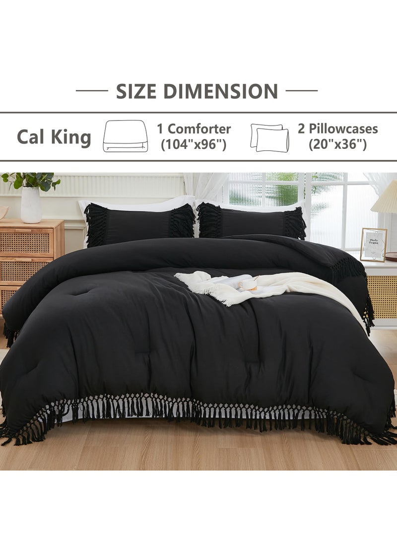 Andency Andency Black Comforter Set California King  3 Pieces Boho Tassel Lightweight Soft Bedding Comforter Sets for King Bed  All Season Fluffy Fringe Bed Set (104x96In Comforter & 2 Pillowcases)  - Image 5