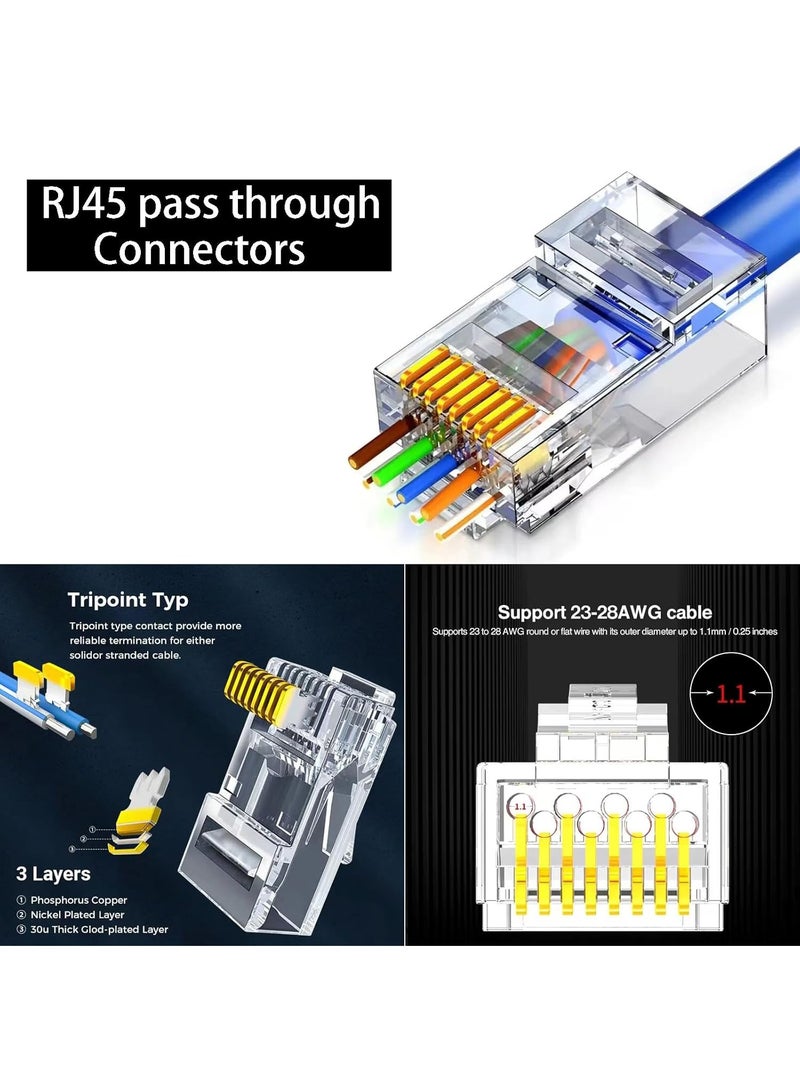RJ45 Ethernet Cable Crimping Tool Kit, Compatible with Cat7/Cat6/Cat5 and 6P Phone Connectors, Includes Cable Tester, Connectors, Wire Stripper - Image 4