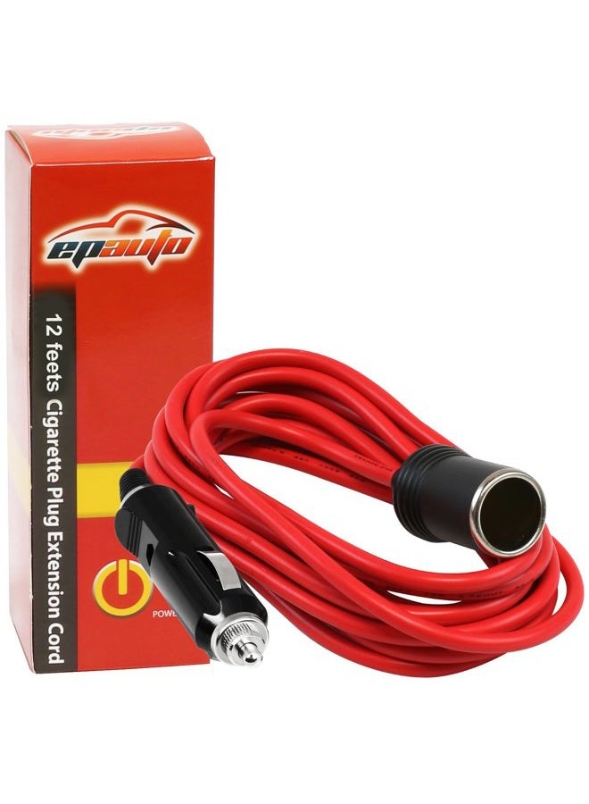 EPAuto 12V 12' Foot Heavy Duty Extension Cord with Cigarette Lighter Plug Socket - Image 1