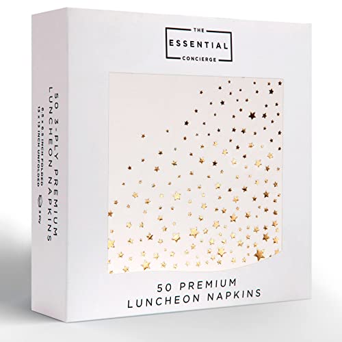 Stylish White and Gold Star Napkins  50 Disposable Dinner Napkins 65 x 65 Inch Paper Decorative for Parties