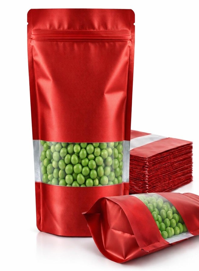 SKY FLEXI PACK Matte Red Zip Lock Stand Up Pouches | 18×25.5 cm | 750gm | Pack of 50 | Reusable, Airtight Polyester Storage Bags with Transparent Window | Food Storage, Leakproof, Self Sealing Multi-Purpose - Image 1