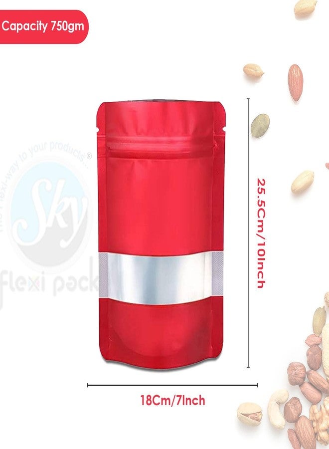 SKY FLEXI PACK Matte Red Zip Lock Stand Up Pouches | 18×25.5 cm | 750gm | Pack of 50 | Reusable, Airtight Polyester Storage Bags with Transparent Window | Food Storage, Leakproof, Self Sealing Multi-Purpose - Image 2