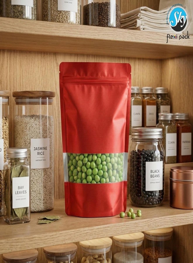 SKY FLEXI PACK Matte Red Zip Lock Stand Up Pouches | 18×25.5 cm | 750gm | Pack of 50 | Reusable, Airtight Polyester Storage Bags with Transparent Window | Food Storage, Leakproof, Self Sealing Multi-Purpose - Image 5