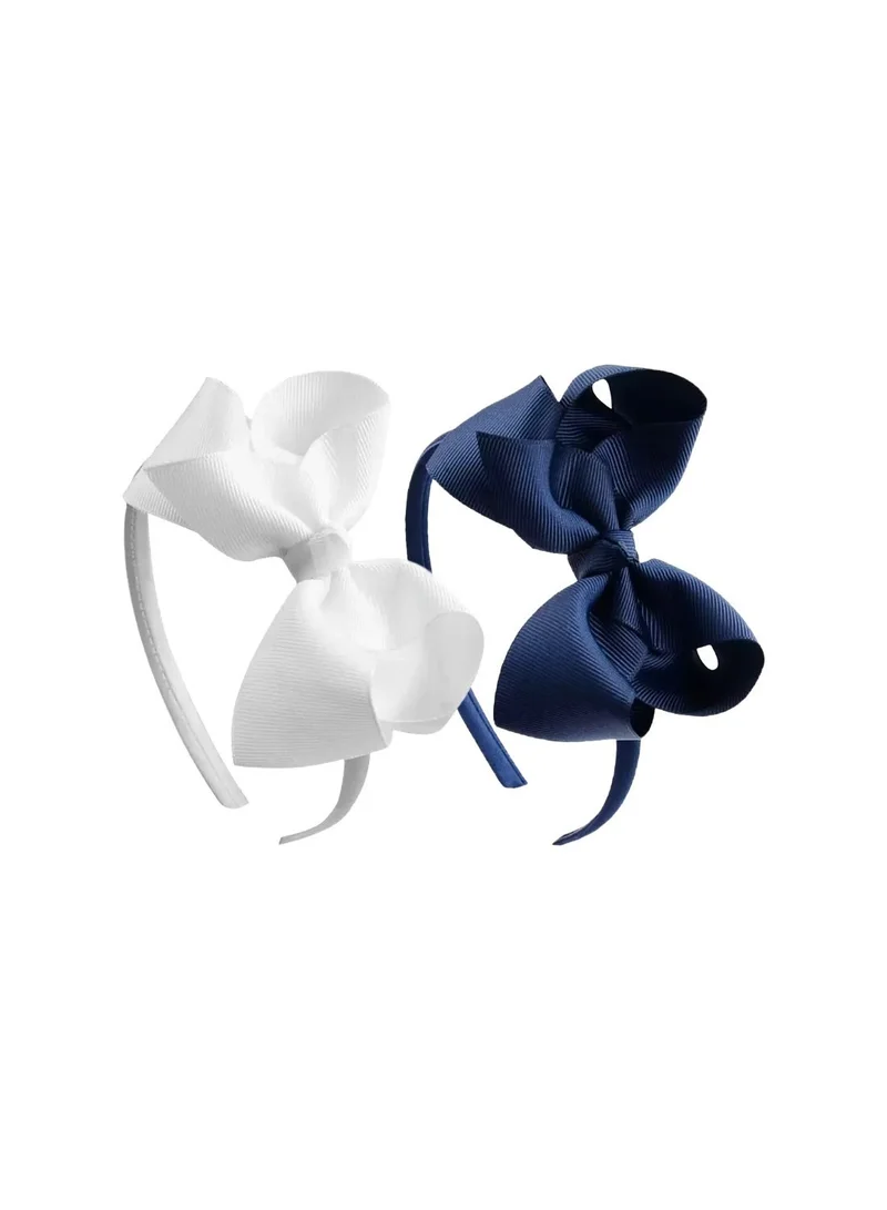 Lion Llama Kids Girls Cute Bowknot Headband, Handmade Cloth Twisted Bow Hairband for Children, Soft Sweet Style Hair Accessory -Navy &White (2-piece set)