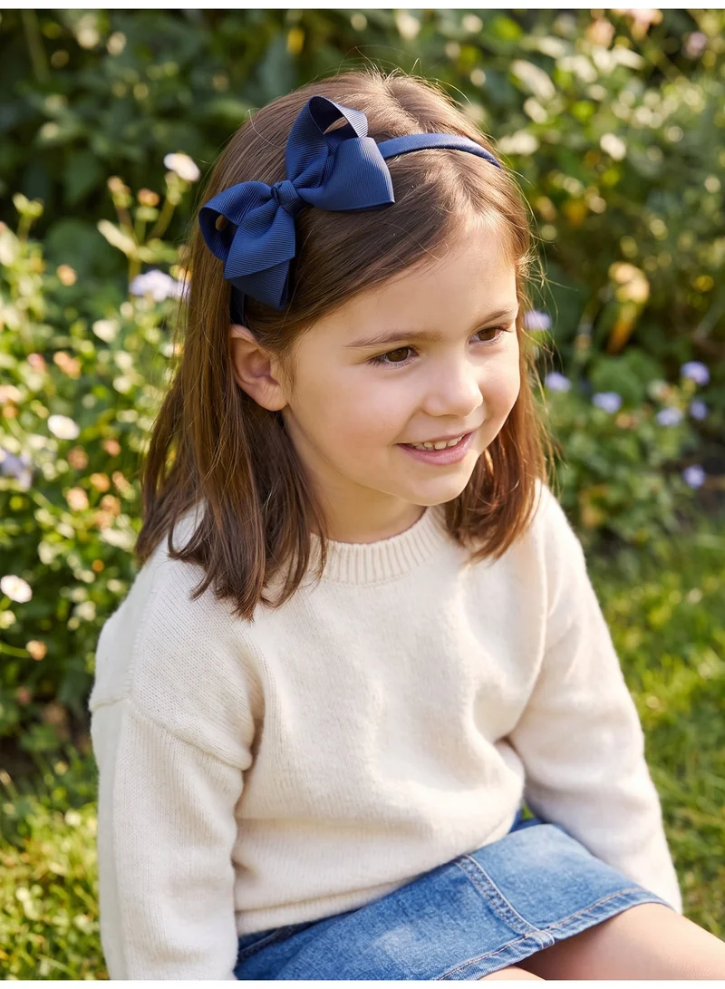 Lion Llama Kids Girls Cute Bowknot Headband, Handmade Cloth Twisted Bow Hairband for Children, Soft Sweet Style Hair Accessory -Navy &White (2-piece set)