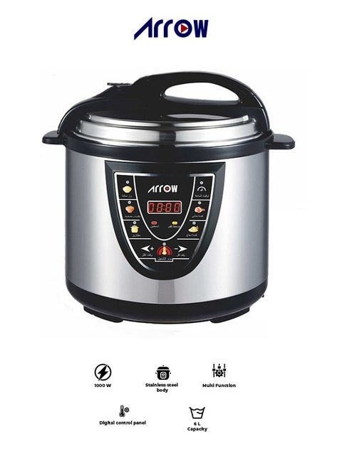 6L MINI Electric Pressure Cooker, 1000W | Stainless Steel body | High Quality Golden Pot | Silver Color | Work as a steamer for Mandi and Manto  | Practical variety of functions| Model Name: RO-06SEC