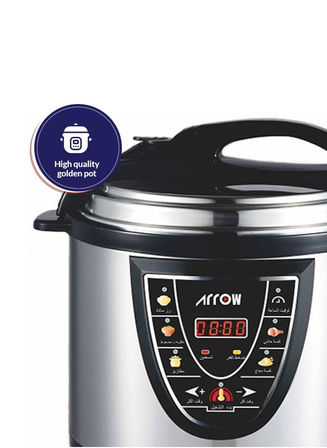 6L MINI Electric Pressure Cooker, 1000W | Stainless Steel body | High Quality Golden Pot | Silver Color | Work as a steamer for Mandi and Manto  | Practical variety of functions| Model Name: RO-06SEC