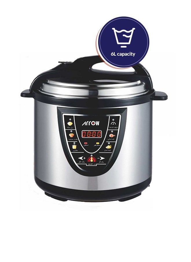 6L MINI Electric Pressure Cooker, 1000W | Stainless Steel body | High Quality Golden Pot | Silver Color | Work as a steamer for Mandi and Manto  | Practical variety of functions| Model Name: RO-06SEC