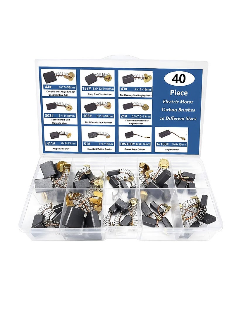 Yakumuz 40pcs 10 Sizes Electric Motor Carbon Brushes for Replacement Yakumuz Repair Power Tools and Motors Part Such as Electric Hammer Drills, Circular Saws, Angle Grinders - Image 1