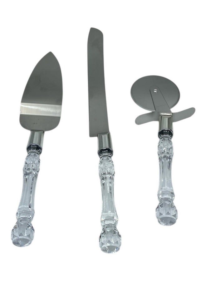 Cake Cutter Set with Pizza Cutter Wheel, for Wedding, Birthday, Anniversary and Party Cakes  - Image 1