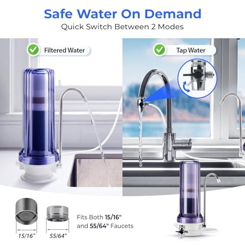 iSpring فلتر مياه كونتر توب iSpring CT10-CL، نظام فلترة مياه متعدد الطبقات مع محول صنبور متعدد الاستخدامات، يقلل من المعادن الثقيلة، الروائح الكريهة، والكلور، شفاف - Image 4